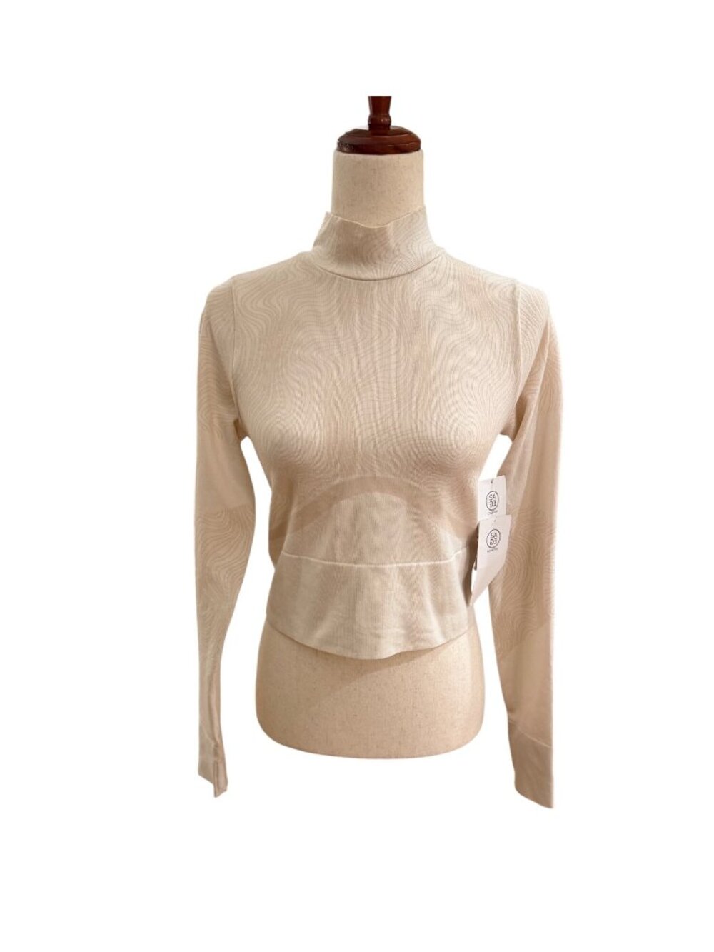 Sage Collective Ivory Crop Top Small‎ Ribbed Mock Neck Long Sleeve Stretch NWT.